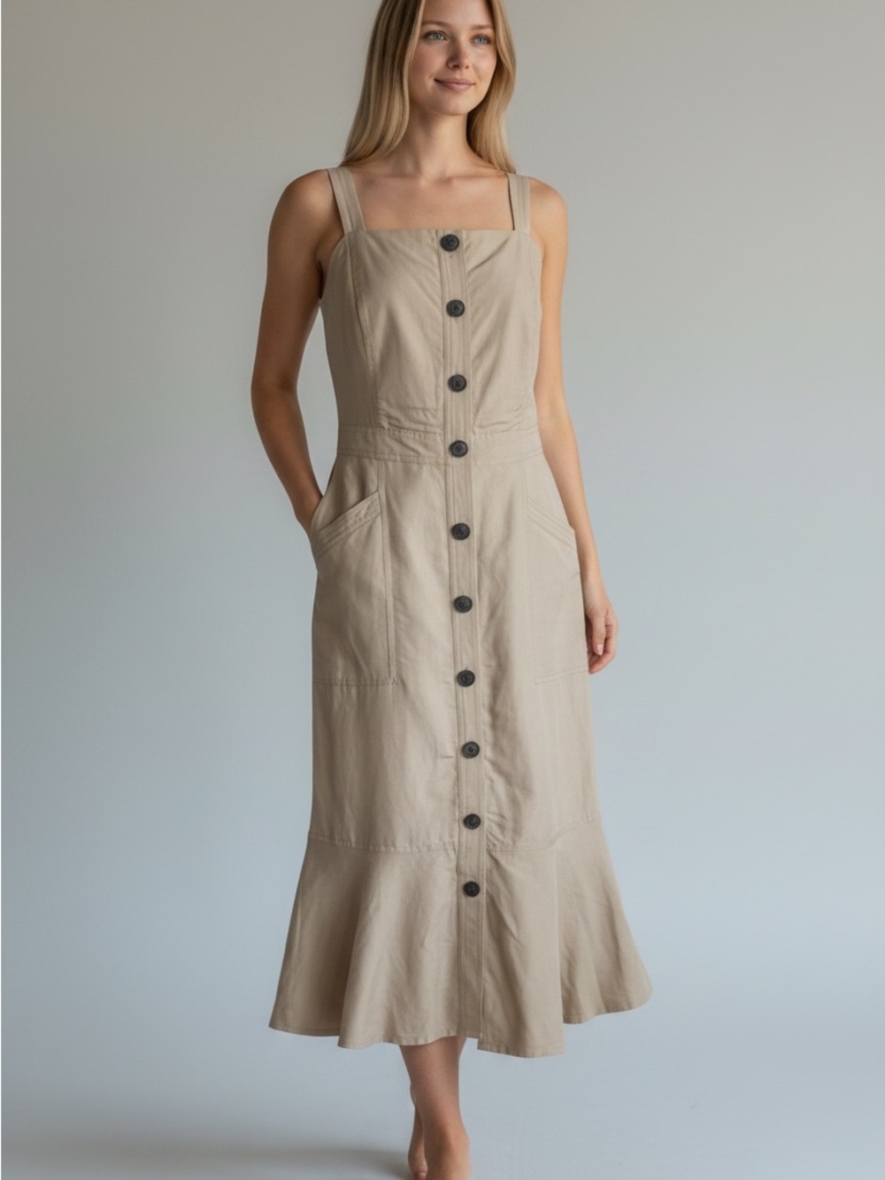 Banana Republic classy chic linen blend ruffled hem pocket button front midi